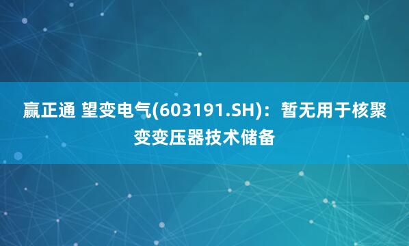 赢正通 望变电气(603191.SH)：暂无用于核聚变变压器技术储备