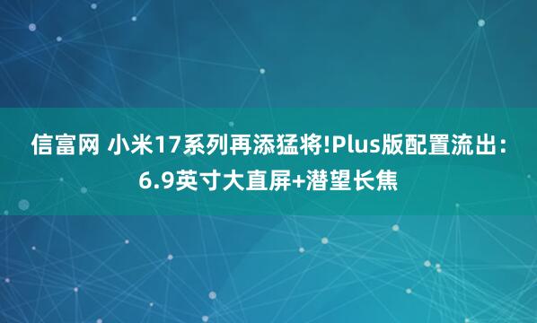 信富网 小米17系列再添猛将!Plus版配置流出：6.9英寸大直屏+潜望长焦